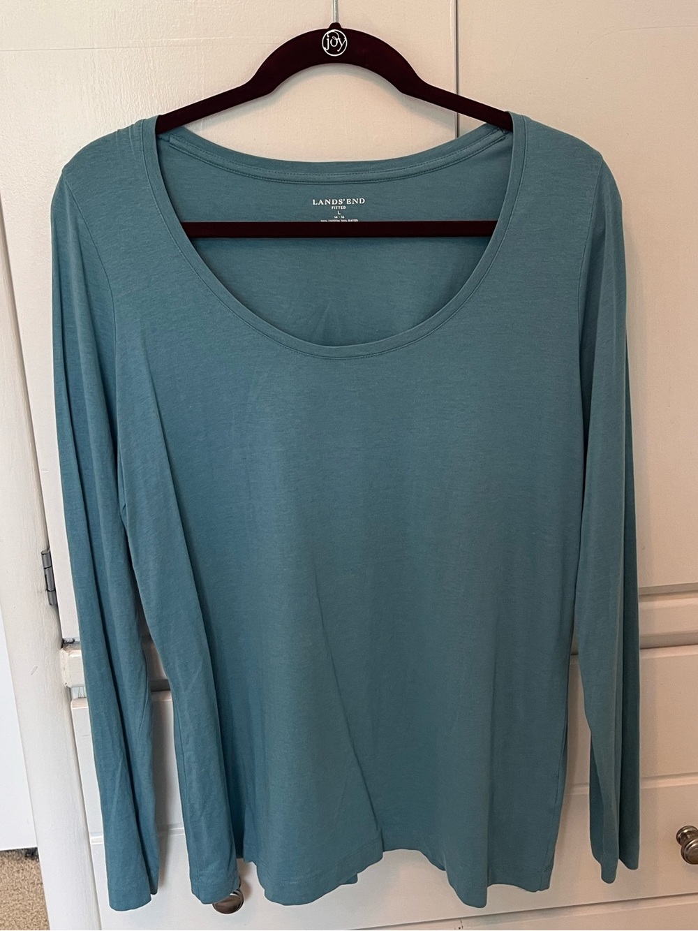 Lands' End Women's Scoop Neck Long Sleeve Top Teal Blue Fitted Size Large